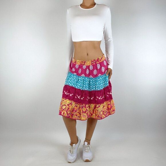 Vintage Y2K Boho Fairy Patchwork Low Rise Midi Skirt / Size: Small - Picture 4 of 5